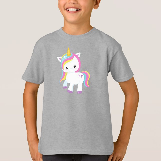Rainbow Unicorn, Star, Cute Unicorn, Magic Unicorn T Shirt (Framsida)
