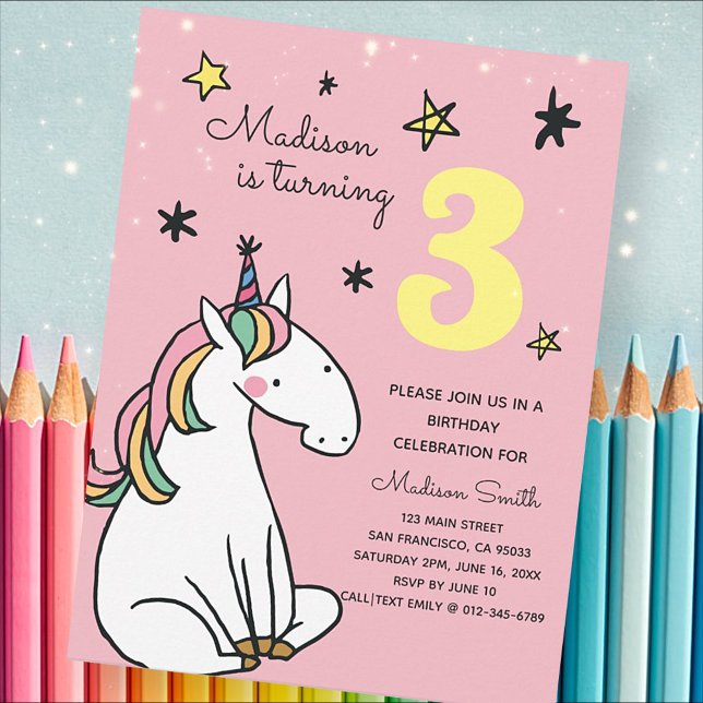 Rainbow Unicorn Stars Birthday-inbjudan Inbjudan Vykort (Skapare uppladdad)