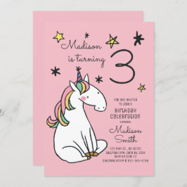 Rainbow Unicorn Stars Birthday-inbjudan Inbjudningar