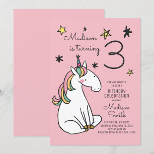 Rainbow Unicorn Stars Birthday-inbjudan Inbjudningar