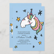 Rainbow Unicorn Stars Birthday-inbjudan