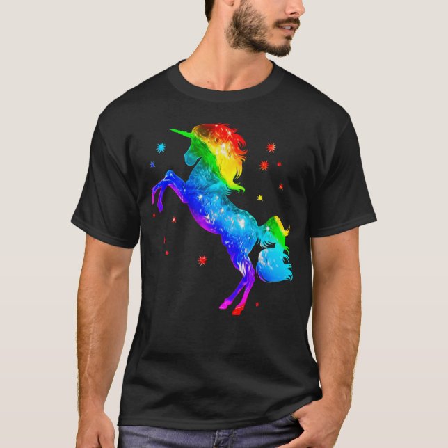 Rainbow Unicorn Stars Galaxy Stil Space T Shirt (Framsida)