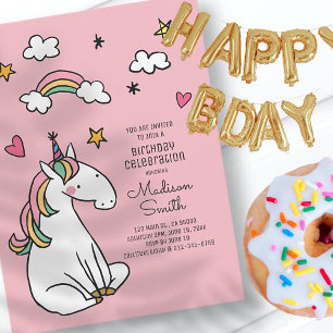 Rainbow Unicorn Stars Hearts Birthday-inbjudan Inbjudan Vykort