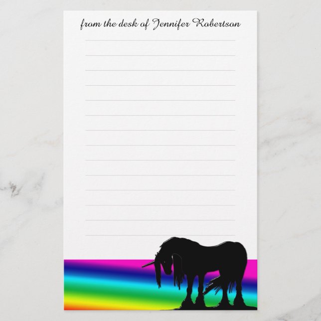 Rainbow Unicorn Stationery w/linjer Brevpapper (Framsida)