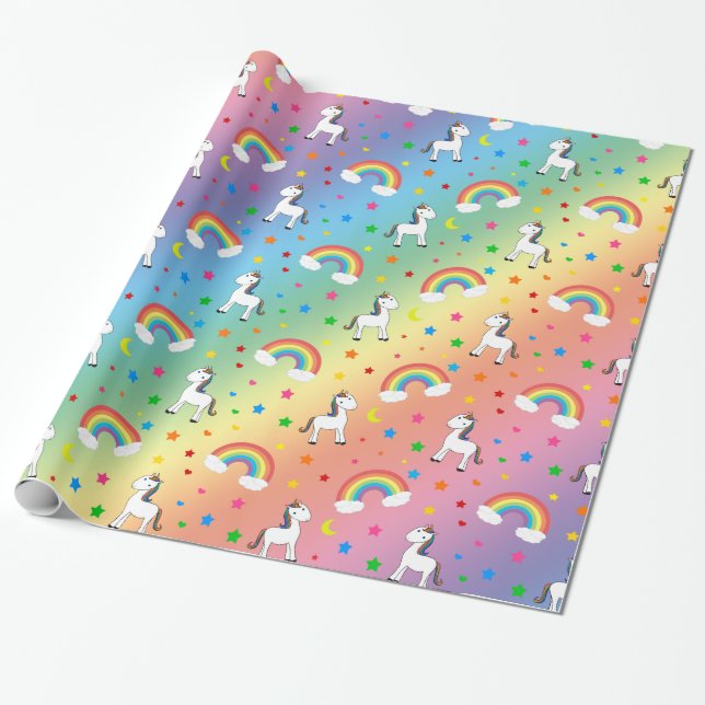 Rainbow unicorn-stjärnor mönster presentpapper (Utrullad)