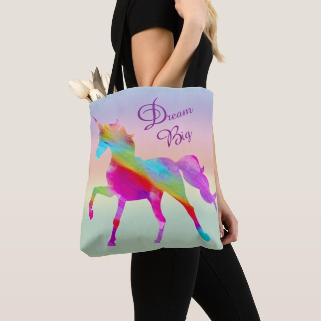 Rainbow Unicorn Tote Bag Tygkasse (Närbild)