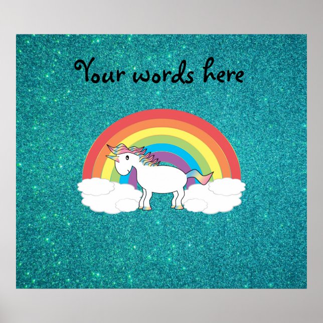 Rainbow unicorn turcoise glitter poster (Framsidan)