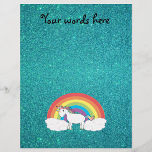 Rainbow unicorn turcoise glitter reklamblad