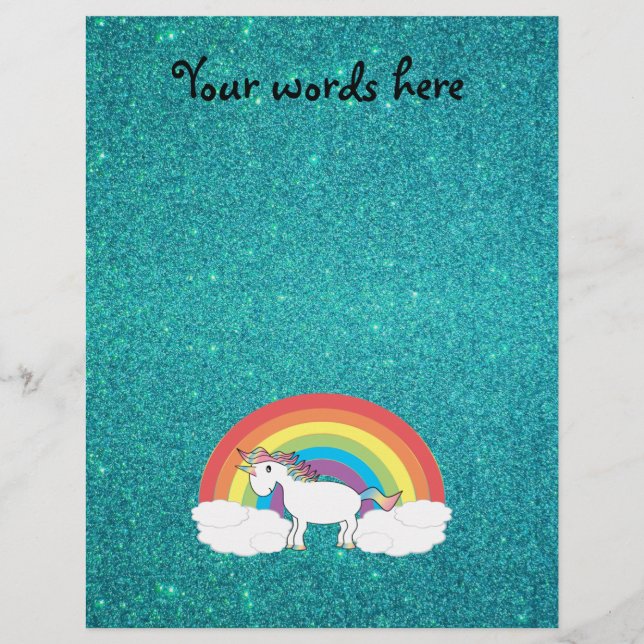 Rainbow unicorn turcoise glitter reklamblad (Framsidan)