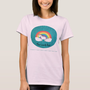 Rainbow unicorn turcoise glitter tee shirt