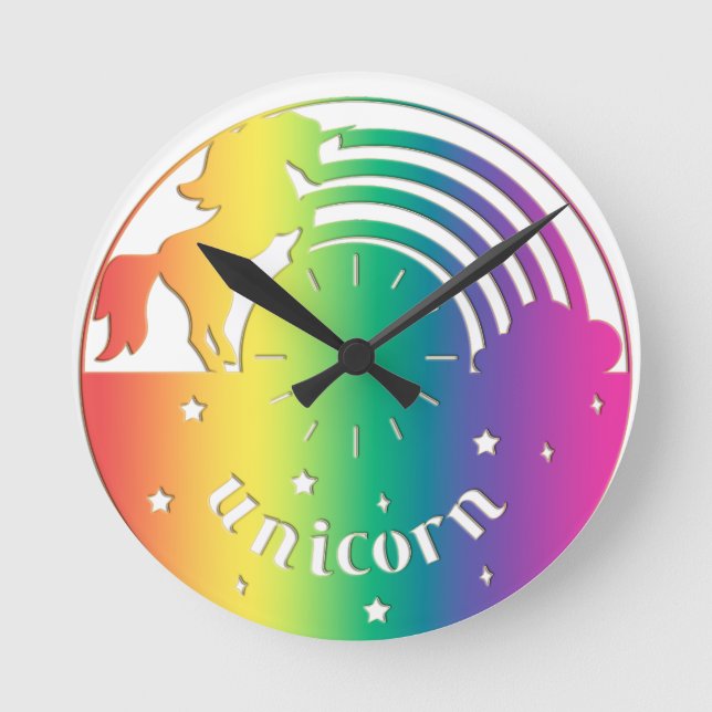 Rainbow Unicorn Wall Clock Rund Klocka (Framsida)