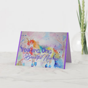 Rainbow Unicorn Watercolor art söt födelsedagskort Kort