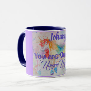 Rainbow Unicorn Watercolor Barn Namn Mugg