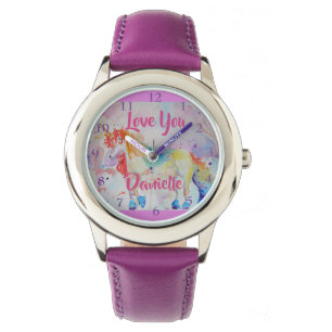 Rainbow Unicorn Watercolor Lila Girls Kärlek Watc Armbandsur