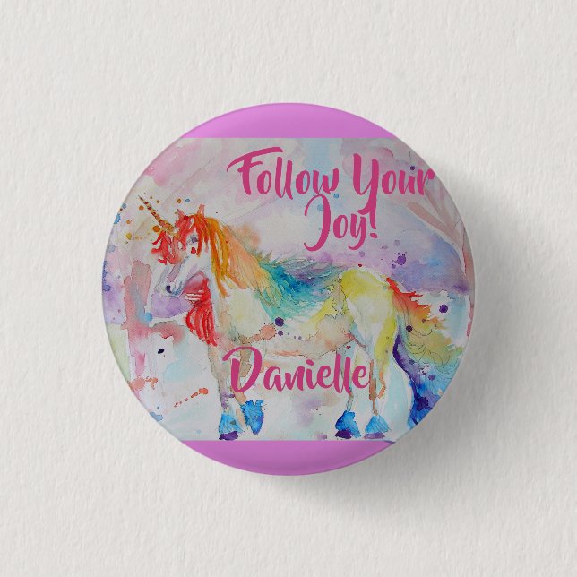 Rainbow Unicorn Watercolor Rosa Badge Knapp (Framsida)