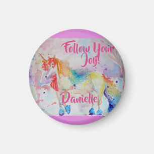Rainbow Unicorn Watercolor Rosa Magnet