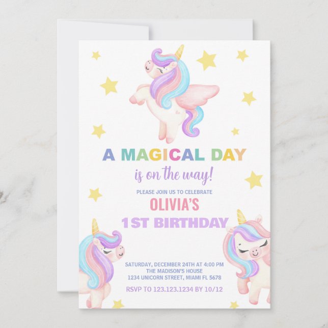 Rainbow Unicorns Birthday-inbjudningar Inbjudningar (Framsida)