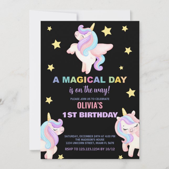 Rainbow Unicorns Birthday-inbjudningar Inbjudningar (Framsida)