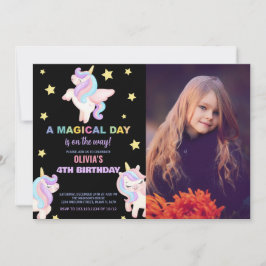 Rainbow Unicorns Birthday-inbjudningar med foto Inbjudningar
