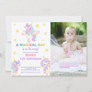 Rainbow Unicorns Birthday-inbjudningar med foto Inbjudningar