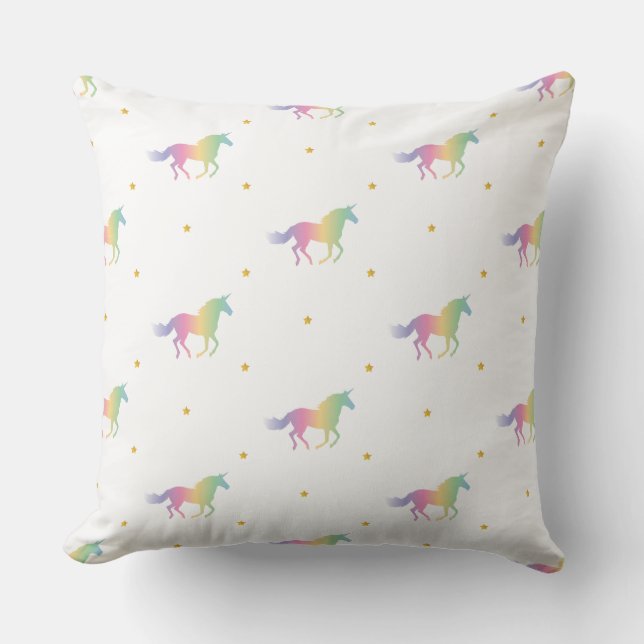 Rainbow Unicorns & Guld Stars Mönster Kudde (Framsida)