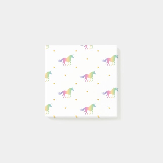 Rainbow Unicorns & Guld Stars Mönster Post-it Block (Framsida)