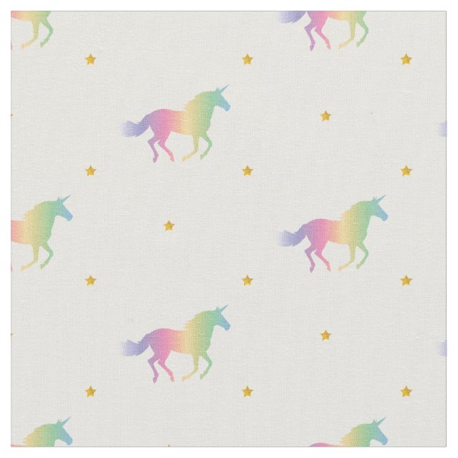 Rainbow Unicorns & Guld Stars Mönster Tyg (Närbild)