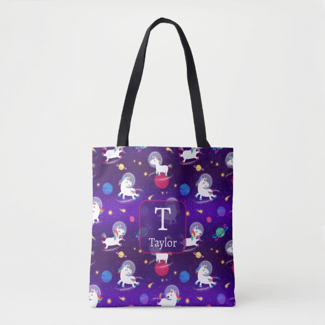 Rainbow Unicorns In Space Purple Ombre Tygkasse (Framsida)