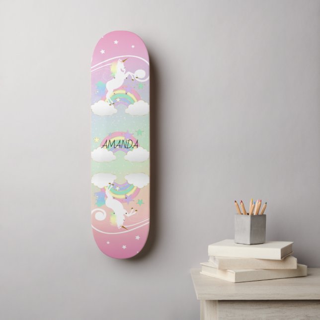 Rainbow Unicorns Skateboard (Väggkonst)