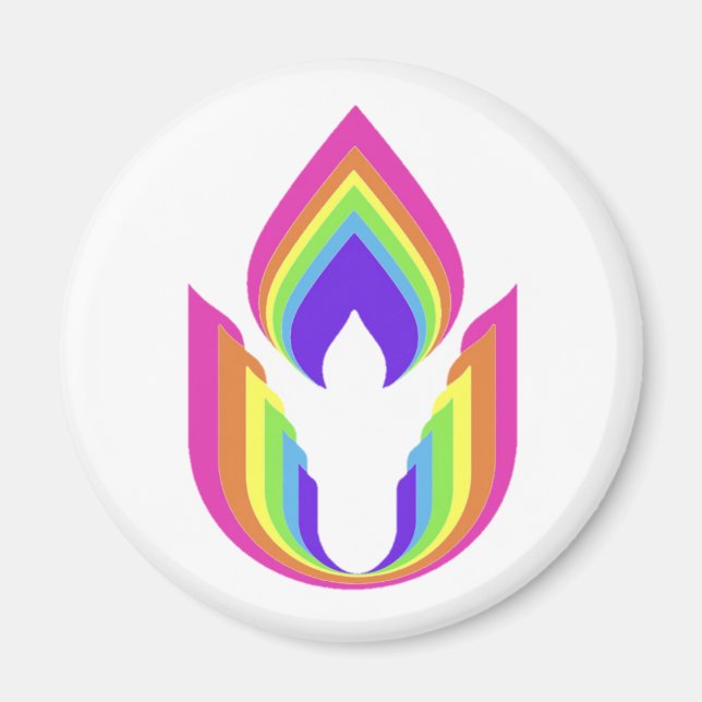 Rainbow Unitarian Universalism flammande schalice Magnet (Framsidan)