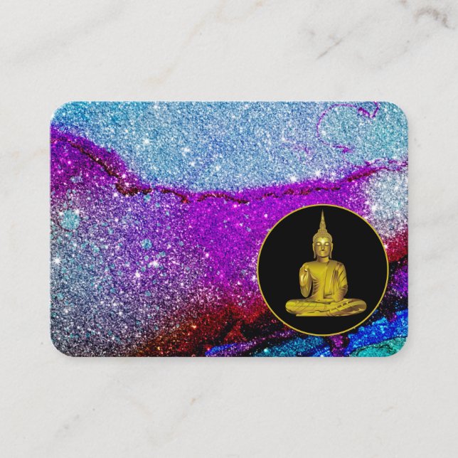 *~* Rainbow Universe Glitter Meditation Buddha Visitkort (Framsida)