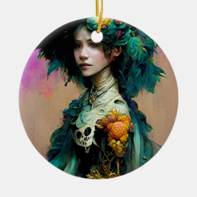 Rainbow Urchin 2 Fantasy Sci-Fi Julgransprydnad Keramik (Framsidan)