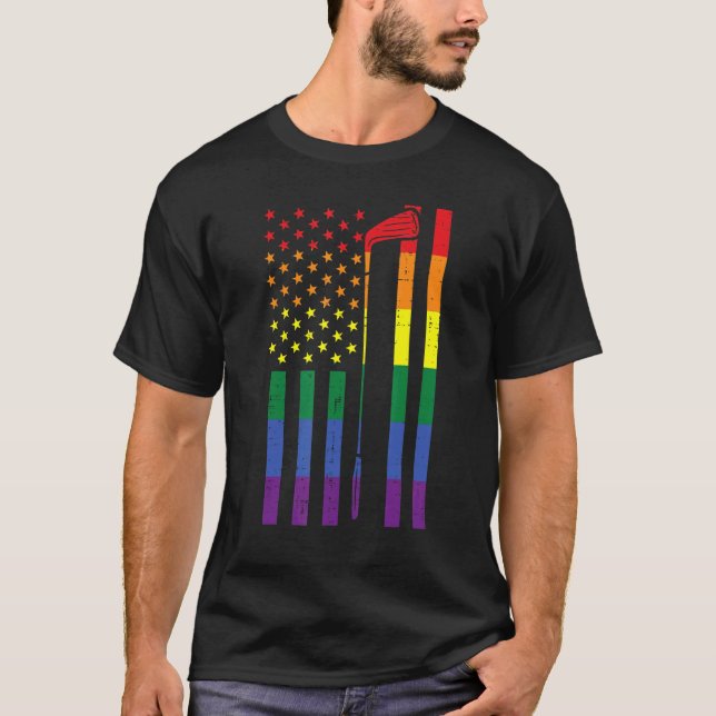 Rainbow US American Flagga Golf Gay pride Lgbtq Sp T Shirt (Framsida)