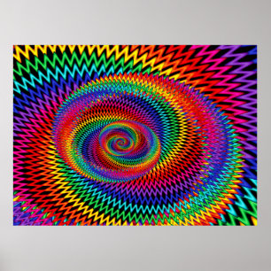 Rainbow Vågigt Spiral Fractal Poster