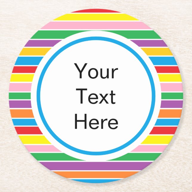 Rainbow Vågrät Rand Anpassningsbar Text Underlägg Papper Rund (Framsidan)