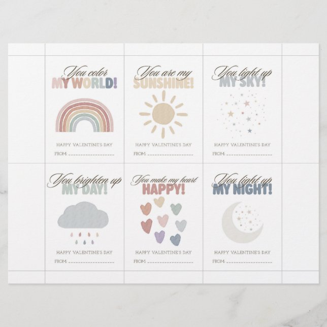 Rainbow Valentine’s Day Cards for Kids Classroom Brevhuvud (Framsida)