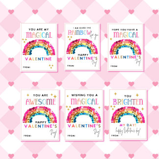 Rainbow Valentine's Day Kids Classroom cards Brevhuvud