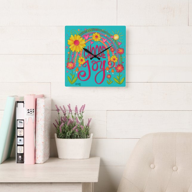 Rainbow Välj Joy Cute Trendig Teal Inspirief Fyrkantig Klocka (Läsesal)