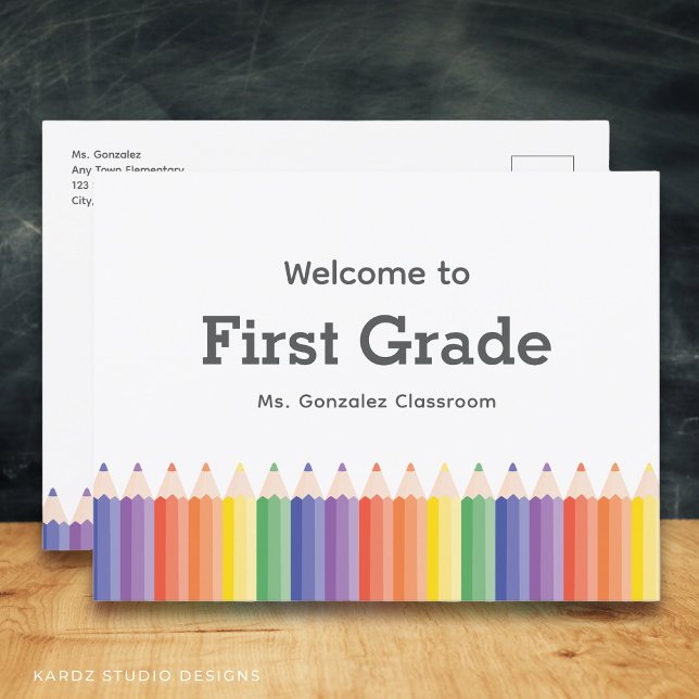 Rainbow Välkommen Back to school vykort (Edit the grade, name, and school. Add your info and message on the back.)