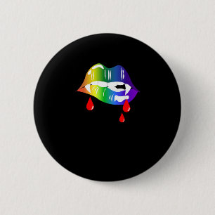 Rainbow Vampire Läppar Biting - LGBT Pride T-Shirt Knapp