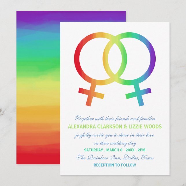 Rainbow Venus Symbol | Lesbisk Bröllop Inbjudningar (Fram/baksida)