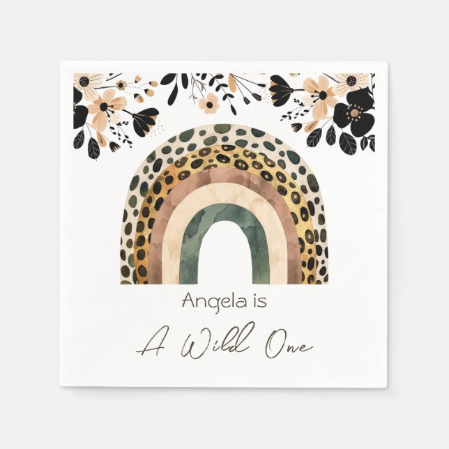 Rainbow Vild One Boho Blommigt Barns födelsedag Pappersservett (Framsidan)