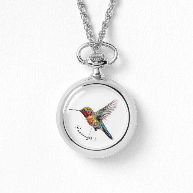 Rainbow Vingar: Vibrant Hummingbird Art, anpassnin Armbandsur (Framsida)