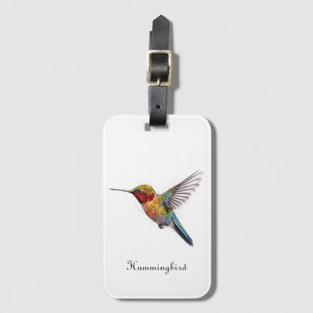 Rainbow Vingar: Vibrant Hummingbird Art, anpassnin Bagagebricka (Framsida vertikal)