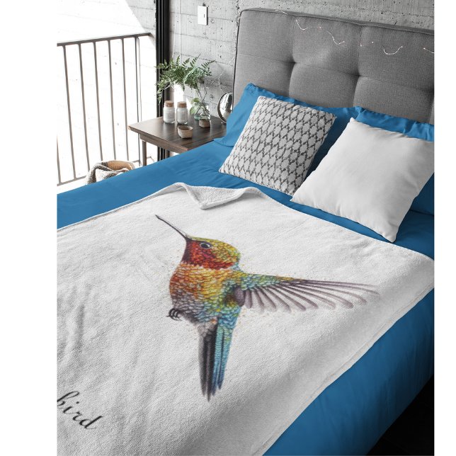 Rainbow Vingar: Vibrant Hummingbird Art, anpassnin Fleecefilt (Skapare uppladdad)