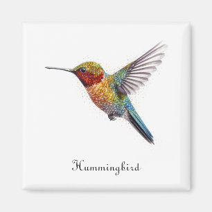 Rainbow Vingar: Vibrant Hummingbird Art, anpassnin Magnet