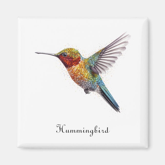Rainbow Vingar: Vibrant Hummingbird Art, anpassnin Magnet (Framsidan)