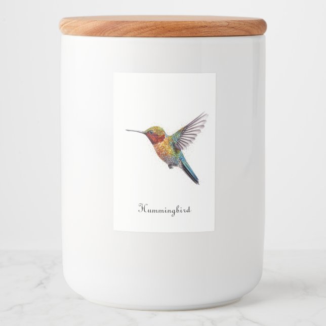 Rainbow Vingar: Vibrant Hummingbird Art, anpassnin Mat Etikett (Framsida)