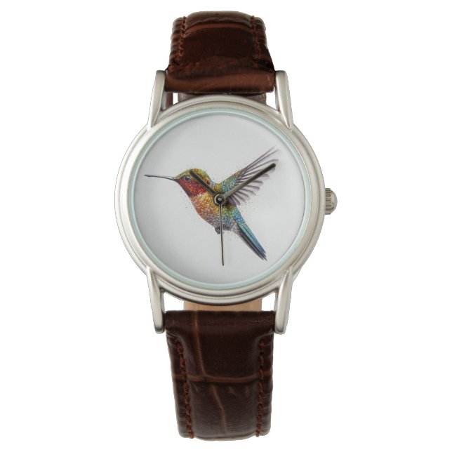 Rainbow Vingar: Vibrant Hummingbird Art Armbandsur (Framsida)
