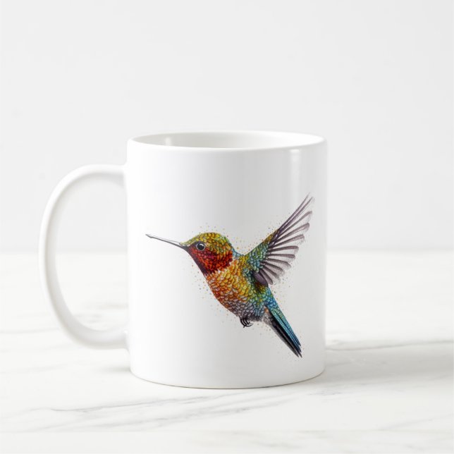 Rainbow Vingar: Vibrant Hummingbird Art Kaffemugg (Vänster)